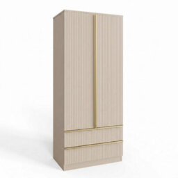 Fwstyle Lania Beige 2 Door Wardrobe With 2 Drawers Scalloped Design Bedroom Storage - thumbnail 4
