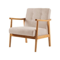 Darphe Beige Modern Fabric Armchair With Wooden Frame, Upholstered Accent Chair With Padded Seat And Backrest
