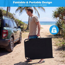 Costway Portable Tanning Lounge Chair With Adjustable Backrest Folding Beach Chair With Face Arm Holes-Black - thumbnail 8