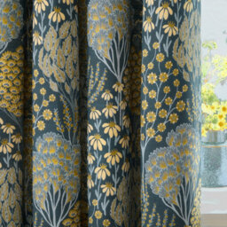 Wylder Ophelia Floral Jacquard Room Darkening Eyelet Curtain Pair Blue/saffron (W)168Cmx (D)229Cm - thumbnail 4