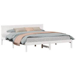 Berkfield Modern White Pine Wood Bed Frame White Solid Pine Wood 180 X 200 Cm - thumbnail 3