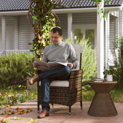 Outsunny Rattan Garden Recliner Chair With Adjustable Backrest, Cream White - image 1