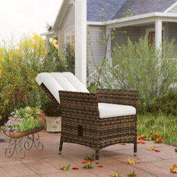 Outsunny Rattan Garden Recliner Chair With Adjustable Backrest, Cream White - thumbnail 9