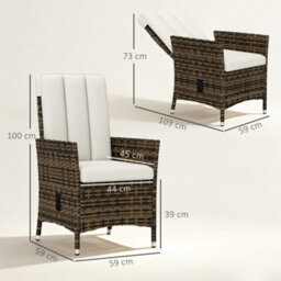 Outsunny Rattan Garden Recliner Chair With Adjustable Backrest, Cream White - thumbnail 3