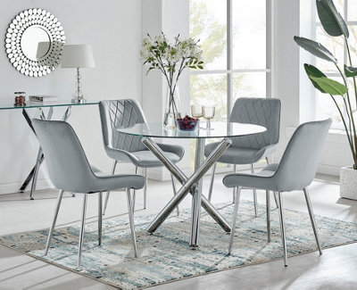 Furniturebox Uk Selina Round Dining Table And 4 Grey Pesaro Silver Leg Chairs - image 1