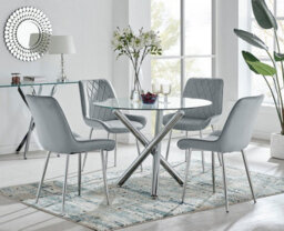 Furniturebox Uk Selina Round Dining Table And 4 Grey Pesaro Silver Leg Chairs - thumbnail 1