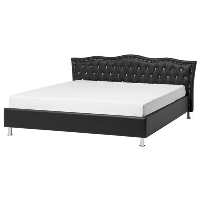 Beliani Bed Faux Leather Metz 180 X 200 Cm (Eu Super King) Black - image 1
