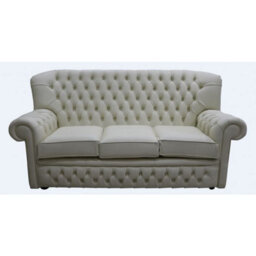 Chesterfield 3 Seater Cottonseed Cream Leather Sofa Bespoke In Monks Style - thumbnail 1