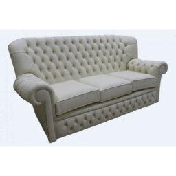 Chesterfield 3 Seater Cottonseed Cream Leather Sofa Bespoke In Monks Style - thumbnail 2