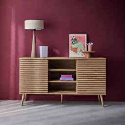 Sweeek - 140Cm Scandi-Style Sideboard With Wooden Effect Natural 140X39X79 Cm - Madere - thumbnail 2