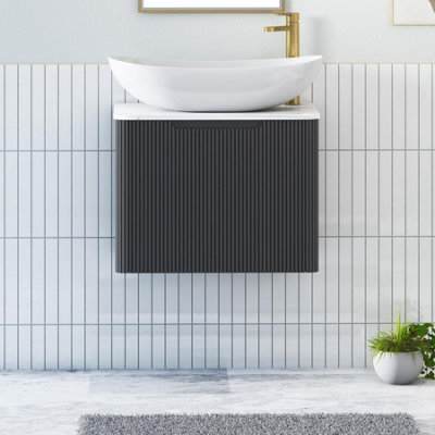 Royal Bathrooms Avenza 600mm Matt Obsidian Black Wall Hung Bathroom Countertop Vanity Unit 1 Drawer With Cesar Basin - image 1