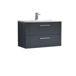 Balterley Belvide Partial Fluted 2 Drawer Wall Hung Vanity Unit With 1 Tap Hole Curved Basin- 800mm - Satin Soft Black