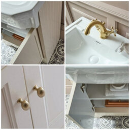 Homestylestore Antique White 570mm Bathroom Vanity Unit And Round Brushed Brass Handles - thumbnail 2