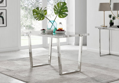 Furniturebox Kylo 120Cm 4-6 Seater White Marble Effect Dining Table With Chrome U Shaped Legs - image 1