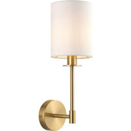 Loops Satin Brass Dimmable Wall Light - Modern Vintage White Cylinder Shade - 6W Led E14