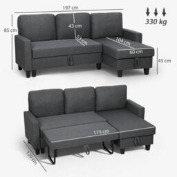 Wyld Haus Lulo Charcoal Grey 3-Seater Fabric Sofa Bed With Reversible Chaise And Storage - thumbnail 3