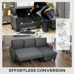 Wyld Haus Lulo Charcoal Grey 3-Seater Fabric Sofa Bed With Reversible Chaise And Storage - thumbnail 5