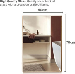 Mood Premium Rectangular Bathroom Mirror Gold Framed Wall Mounted, Recessed Rectangle Frame Modern & Stylish (70Cm X 50Cm) - thumbnail 2