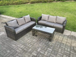 Fimous Pe High Back Rattan Garden Furniture Set Lounge Sofa 3 Seater Sofa Set Outdoor Coffee Table 6 Seater Dark Grey - thumbnail 2