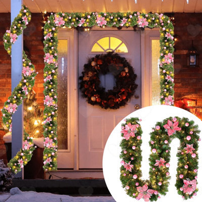 Amorly 2.7M Pre Lit Artificial Christmas Garland, Battery Operated Lighted Rattan Vine, Festive Hanging Decor For Mantel, Fireplace, Door - image 1