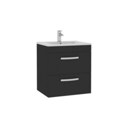 Royal Bathrooms Turin 500mm Matt Black Wall Hung Vanity Unit 2 Drawer With Minimalist Basin - thumbnail 6