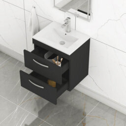 Royal Bathrooms Turin 500mm Matt Black Wall Hung Vanity Unit 2 Drawer With Minimalist Basin - thumbnail 5