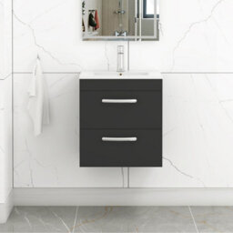 Royal Bathrooms Turin 500mm Matt Black Wall Hung Vanity Unit 2 Drawer With Minimalist Basin - thumbnail 1