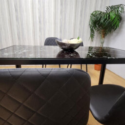 Kosy Koala Modern Black Glass Marble Effect Dining Table Set With 4 Black Gem Pattern Chairs Dining Room Furniture - thumbnail 6