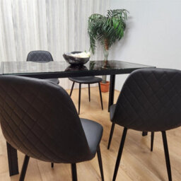 Kosy Koala Modern Black Glass Marble Effect Dining Table Set With 4 Black Gem Pattern Chairs Dining Room Furniture - thumbnail 4