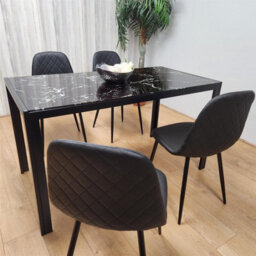 Kosy Koala Modern Black Glass Marble Effect Dining Table Set With 4 Black Gem Pattern Chairs Dining Room Furniture - thumbnail 3