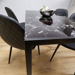 Kosy Koala Modern Black Glass Marble Effect Dining Table Set With 4 Black Gem Pattern Chairs Dining Room Furniture - thumbnail 8