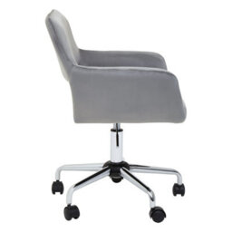 Orsina Ergonomic Grey Velvet And Chrome Base Home Office Chair, Comfortable Work From Home Chair, Movable Chair - thumbnail 4