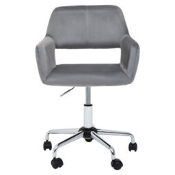 Orsina Ergonomic Grey Velvet And Chrome Base Home Office Chair, Comfortable Work From Home Chair, Movable Chair - thumbnail 3