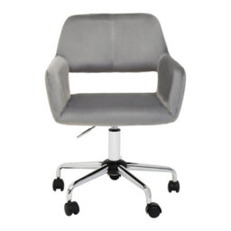 Orsina Ergonomic Grey Velvet And Chrome Base Home Office Chair, Comfortable Work From Home Chair, Movable Chair - thumbnail 2