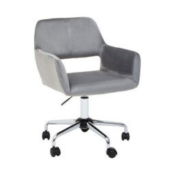 Orsina Ergonomic Grey Velvet And Chrome Base Home Office Chair, Comfortable Work From Home Chair, Movable Chair