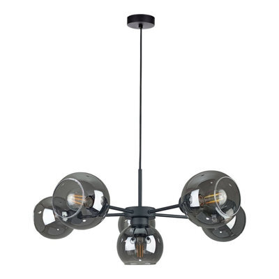 Luminosa Lighting Luminosa Kaliope Multi Arm Pendant Ceiling Light Black Smoky Glass Shade 6X E27 - image 1