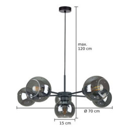 Luminosa Lighting Luminosa Kaliope Multi Arm Pendant Ceiling Light Black Smoky Glass Shade 6X E27 - thumbnail 3