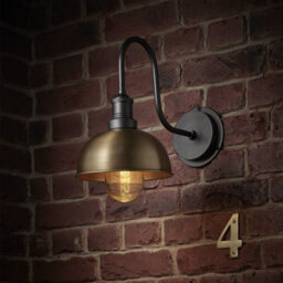 Industville Swan Neck Outdoor & Bathroom Dome Wall Light, 8 Inch, Pewter & Brass, Pewter Holder - thumbnail 3