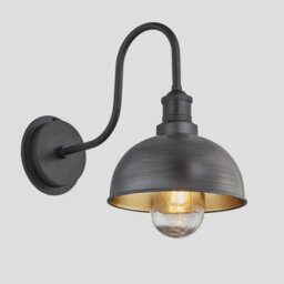 Industville Swan Neck Outdoor & Bathroom Dome Wall Light, 8 Inch, Pewter & Brass, Pewter Holder - thumbnail 1