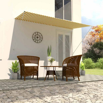 Walplus Retractable Awning Garden Sun Shade Canopy Gazebo For Back Door, Porch, Patio 300X150 Cm Yellow And White - image 1