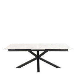 Wyld Haus Perth Extendable Dining Table 200 240Cm White Marble-Effect Ceramic Top Industrial Black Metal Legs - thumbnail 3
