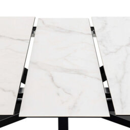 Wyld Haus Perth Extendable Dining Table 200 240Cm White Marble-Effect Ceramic Top Industrial Black Metal Legs - thumbnail 7
