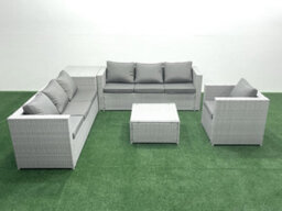 Fimous Wicker Pe Rattan Sofa Garden Furniture Set Armchair Square Coffee Table Side Table Light Grey - thumbnail 2