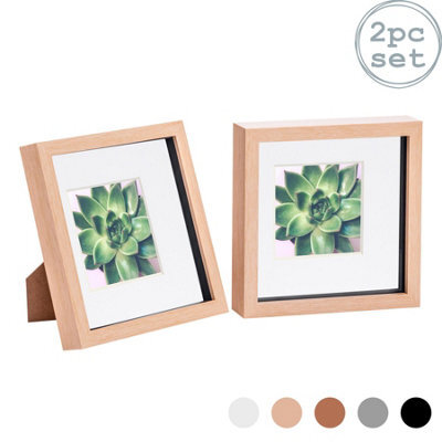"Nicola Spring 8 X 8"" Photo Frames - Light Wood/white Mount - 3D Picture Frame Box Portrait Display Case (22.5 X 22.5Cm) Set Of 2" - image 1
