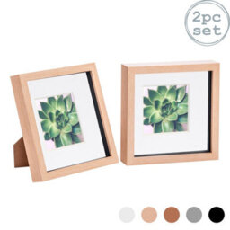 "Nicola Spring 8 X 8"" Photo Frames - Light Wood/white Mount - 3D Picture Frame Box Portrait Display Case (22.5 X 22.5Cm) Set Of 2" - thumbnail 1