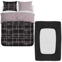 Lazzaro Brushed Reversible Duvet Cover Set With Matching Fitted Sheet - thumbnail 1