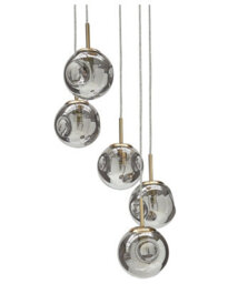 Wyld and Coco Bea 5-Light Pendant Lamp, Transparent Glass Shades, Brushed Brass-Iron Frame, Modern Living And Dining Light - thumbnail 1