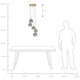 Wyld and Coco Bea 5-Light Pendant Lamp, Transparent Glass Shades, Brushed Brass-Iron Frame, Modern Living And Dining Light - thumbnail 8