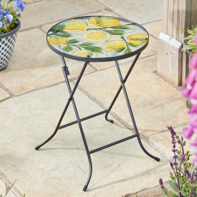My Smart Buy Lemon Glass Table - 50 X 35 Cm Vibrant Lemon-Themed Folding Garden Table, Sturdy Metal Base, Indoor & Outdoor Use - image 1