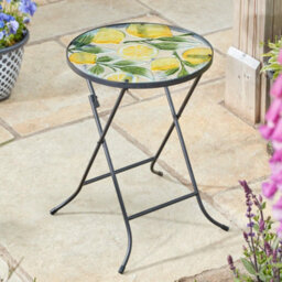 My Smart Buy Lemon Glass Table - 50 X 35 Cm Vibrant Lemon-Themed Folding Garden Table, Sturdy Metal Base, Indoor & Outdoor Use